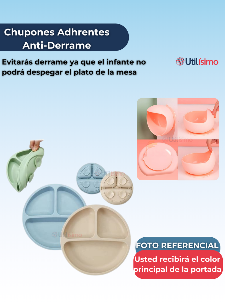 Set De Alimentación Bebé Silicona De Oso 6 Piezas Libre BPA Celeste-7