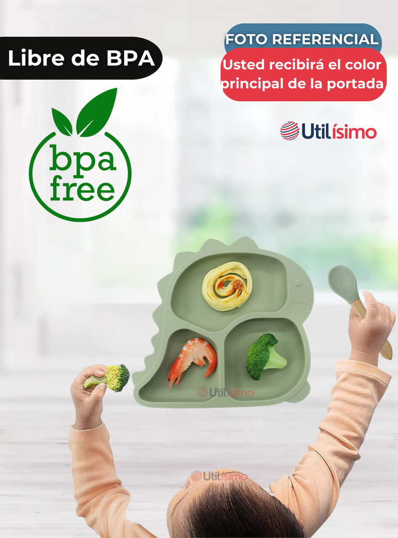 Set De Alimentación Bebé Silicona De Formas 6 Piezas Libre BPA Gris-1