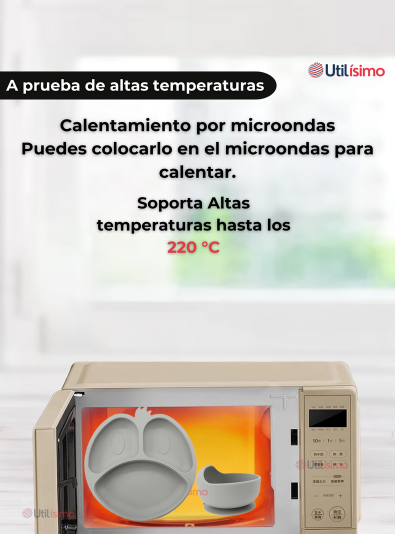 Set De Alimentación Bebé Silicona De Formas 6 Piezas Libre BPA Gris-3