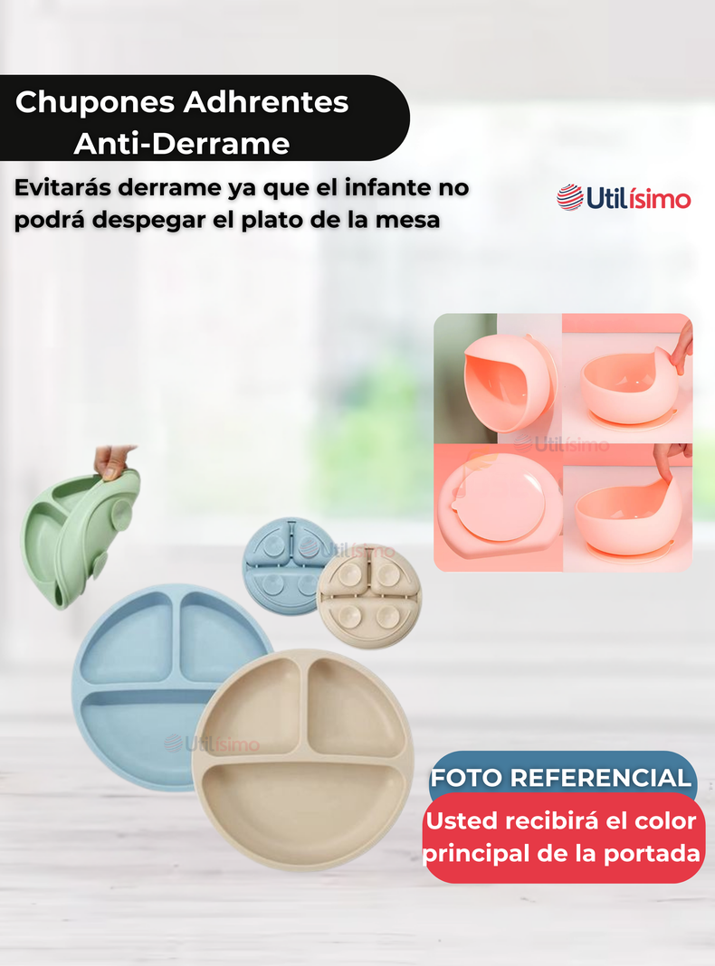 Set De Alimentación Bebé Silicona De Formas 6 Piezas Libre BPA Gris-7