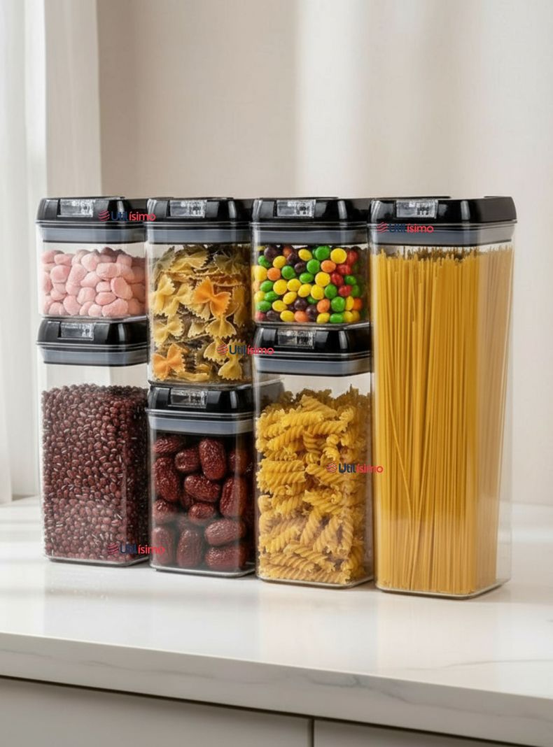 Set Contenedor de Alimentos 7 Piezas Hermeticos Plastico Despensa