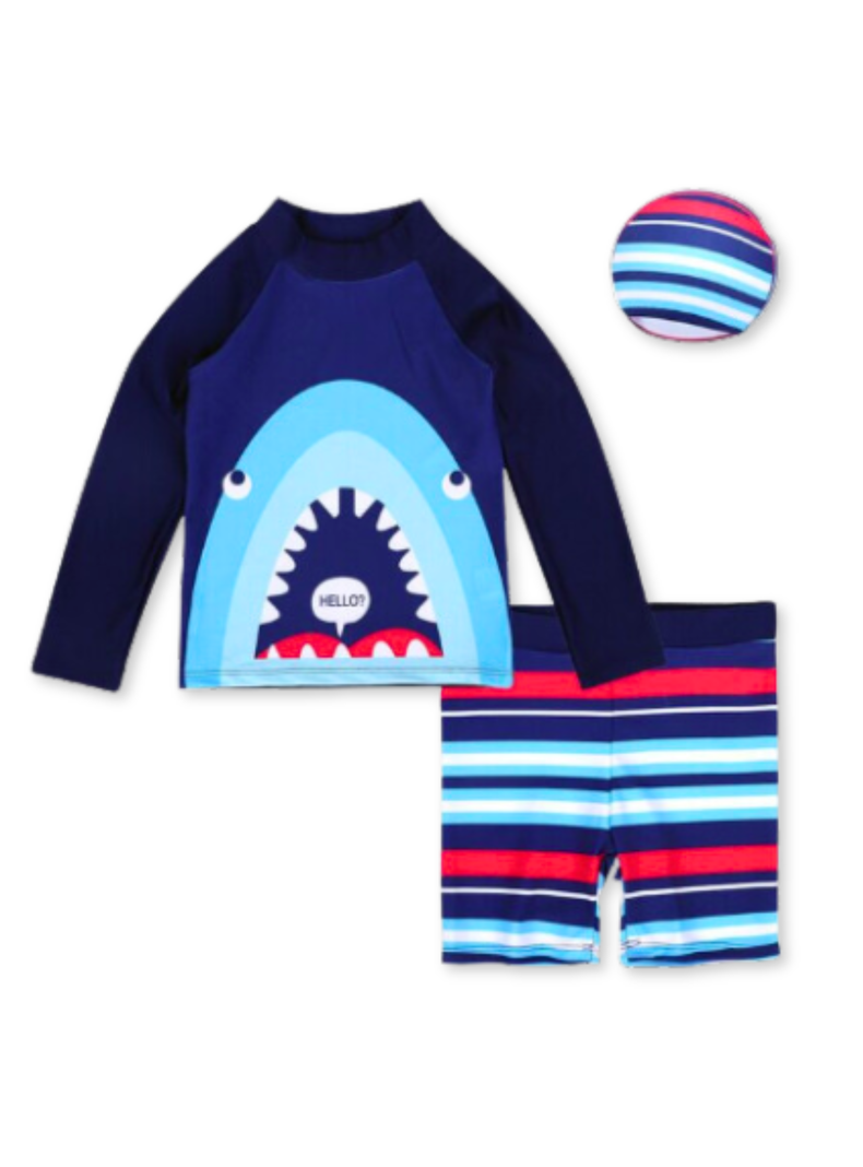 Traje De Baño Manga Larga Niño Jump Kids Azul Tiburón-0