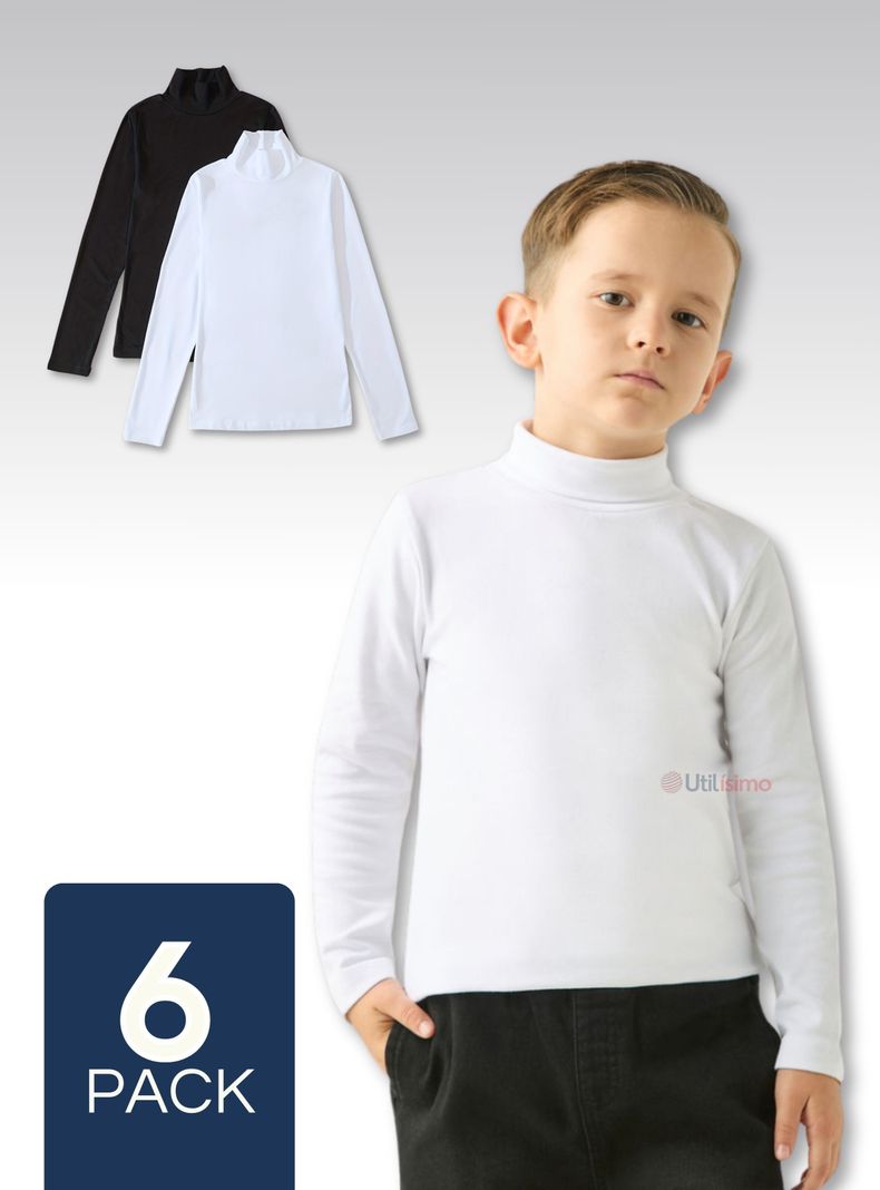 Pack 6 Camisetas Polera Beatle Algodón Niño Primera Capa Blanco Negro-0