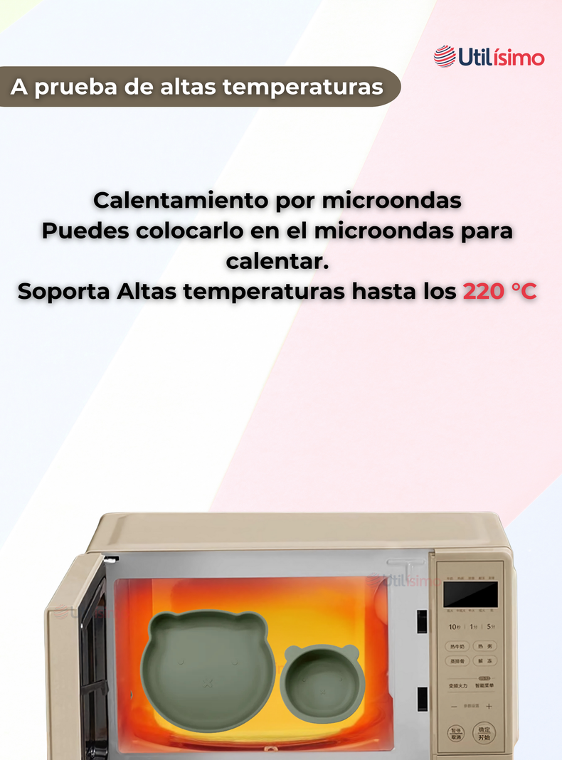 Set De Alimentación Bebé Silicona 5 Piezas De Osito Libre BPA Verde-7