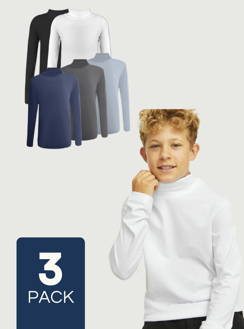 Pack 3 Camisetas Polera Beatle Bambú Primera Capa Niño Surtido Cuello Alto-0
