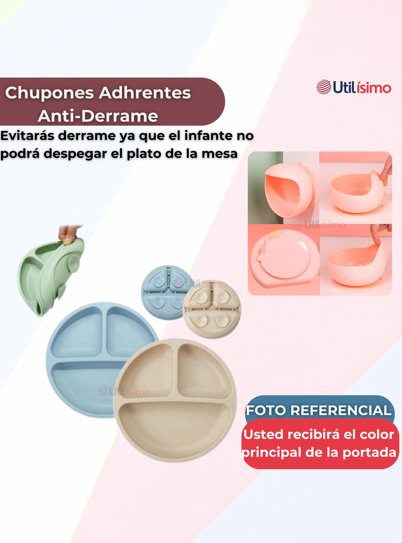 Set De Alimentación Bebé Silicona 5 Piezas De Osito Libre BPA Rosa Oscuro-2