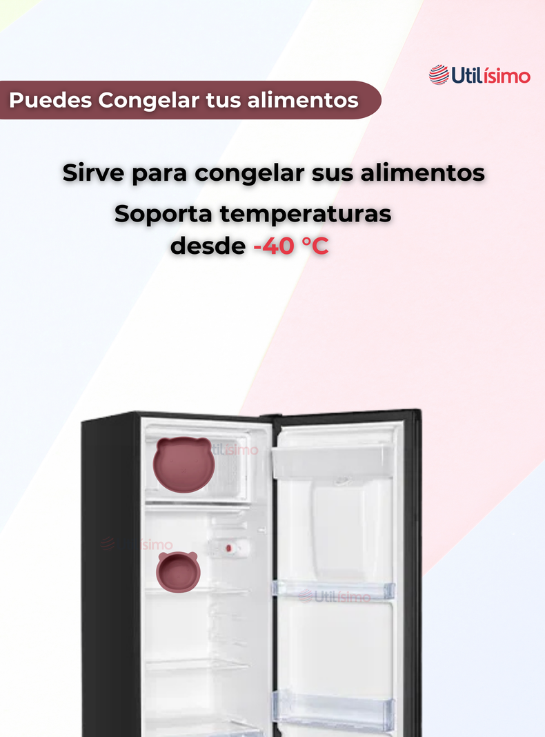 Set De Alimentación Bebé Silicona 5 Piezas De Osito Libre BPA Rosa Oscuro-7
