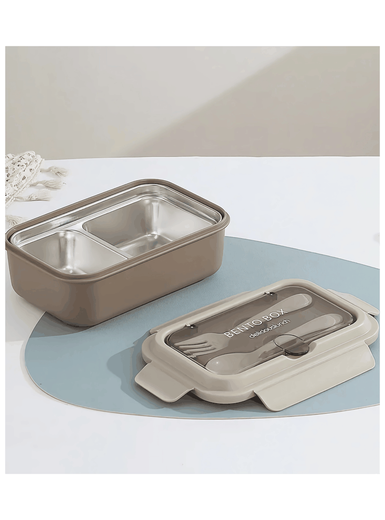 Fiambrera Contenedor Térmico 828 Ml Táper Hermético + Cubiertos Beige-0