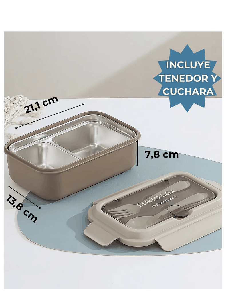 Fiambrera Contenedor Térmico 828 Ml Táper Hermético + Cubiertos Beige-1