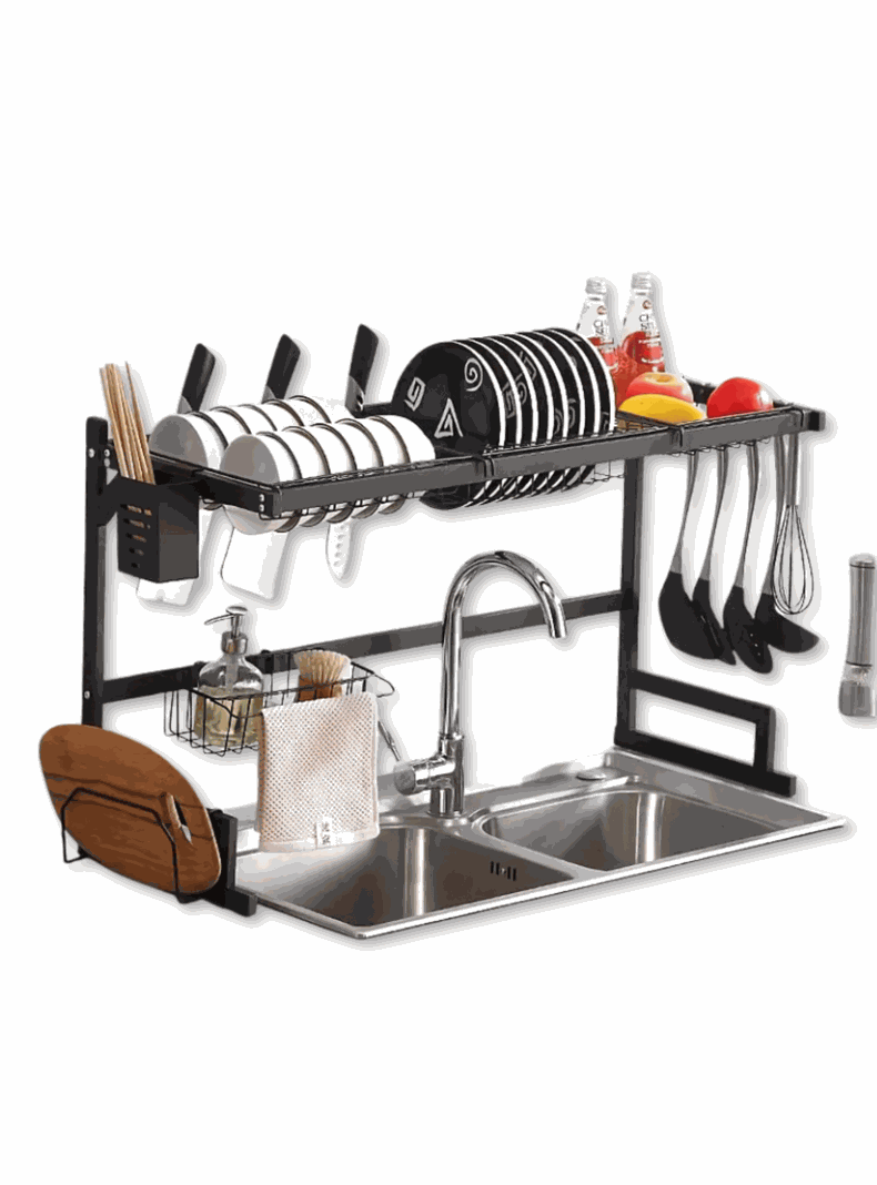 Escurridor Trastes Platos Fregadero 2 Niveles Ajustable Acero al Carbono Inox-0