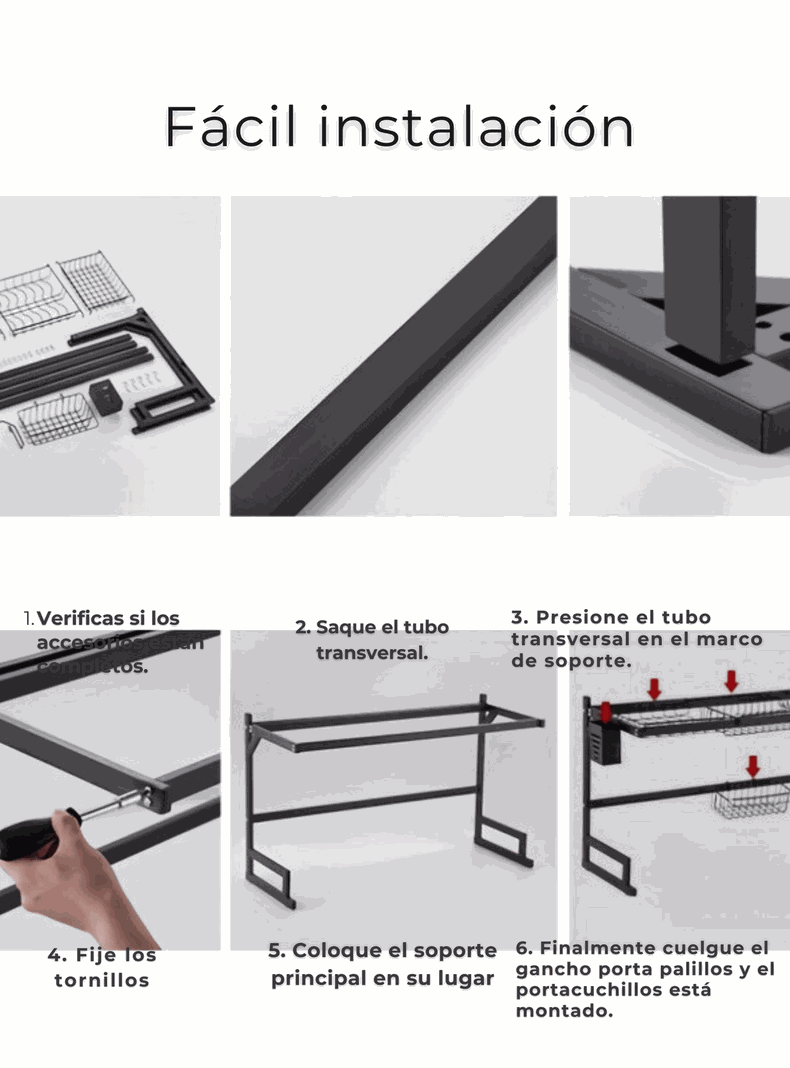 Escurridor Trastes Platos Fregadero 2 Niveles Ajustable Acero al Carbono Inox-3
