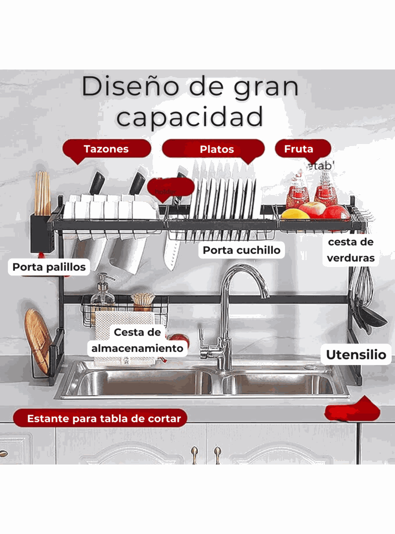 Escurridor Trastes Platos Fregadero 2 Niveles Ajustable Acero al Carbono Inox-4