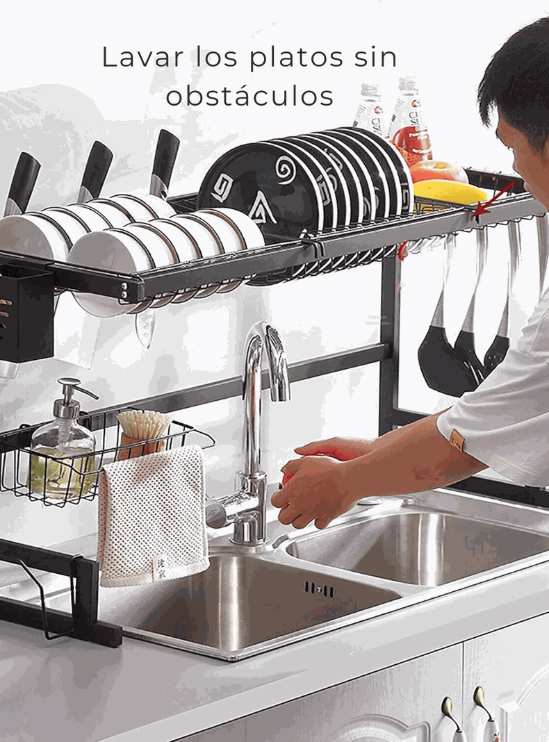 Escurridor Trastes Platos Fregadero 2 Niveles Ajustable Acero al Carbono Inox-5