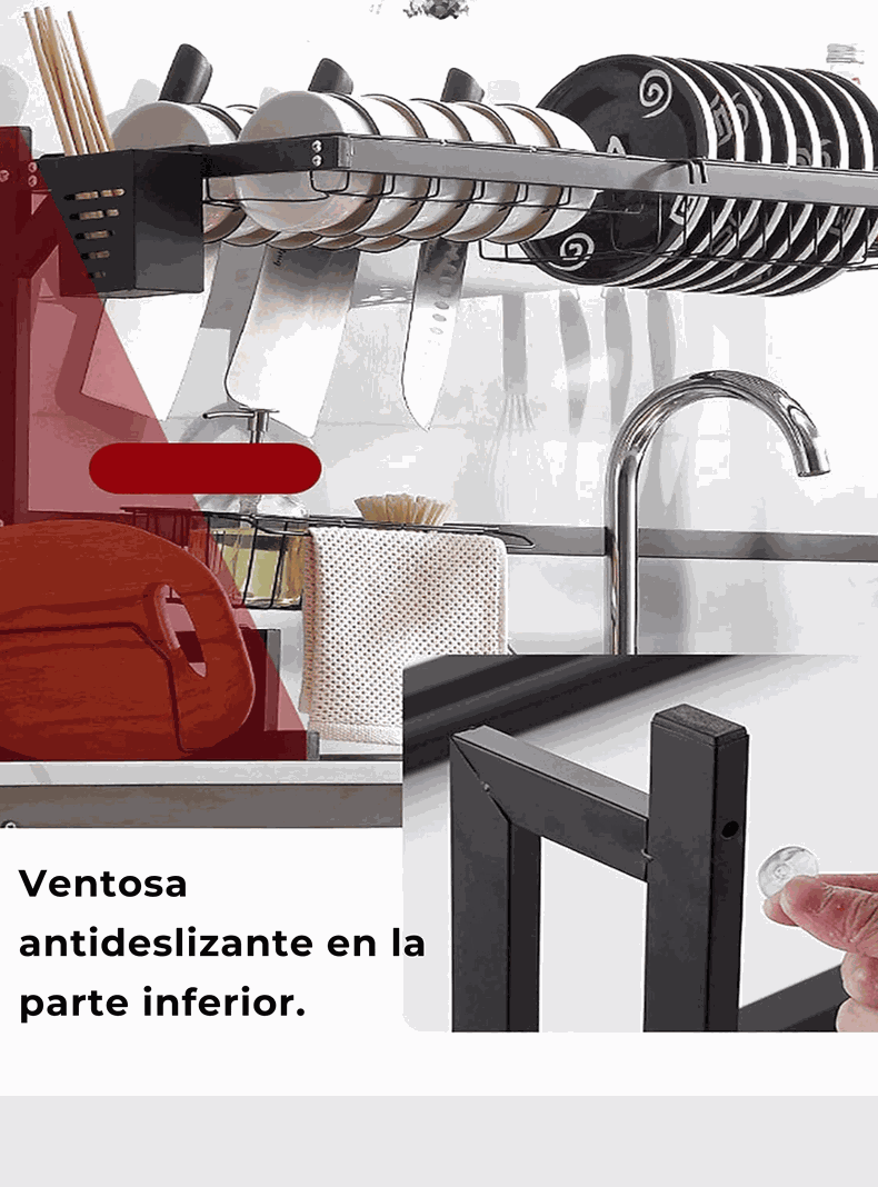 Escurridor Trastes Platos Fregadero 2 Niveles Ajustable Acero al Carbono Inox-6