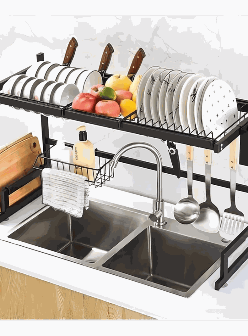Escurridor Trastes Platos Fregadero 2 Niveles Ajustable Acero al Carbono Inox-7
