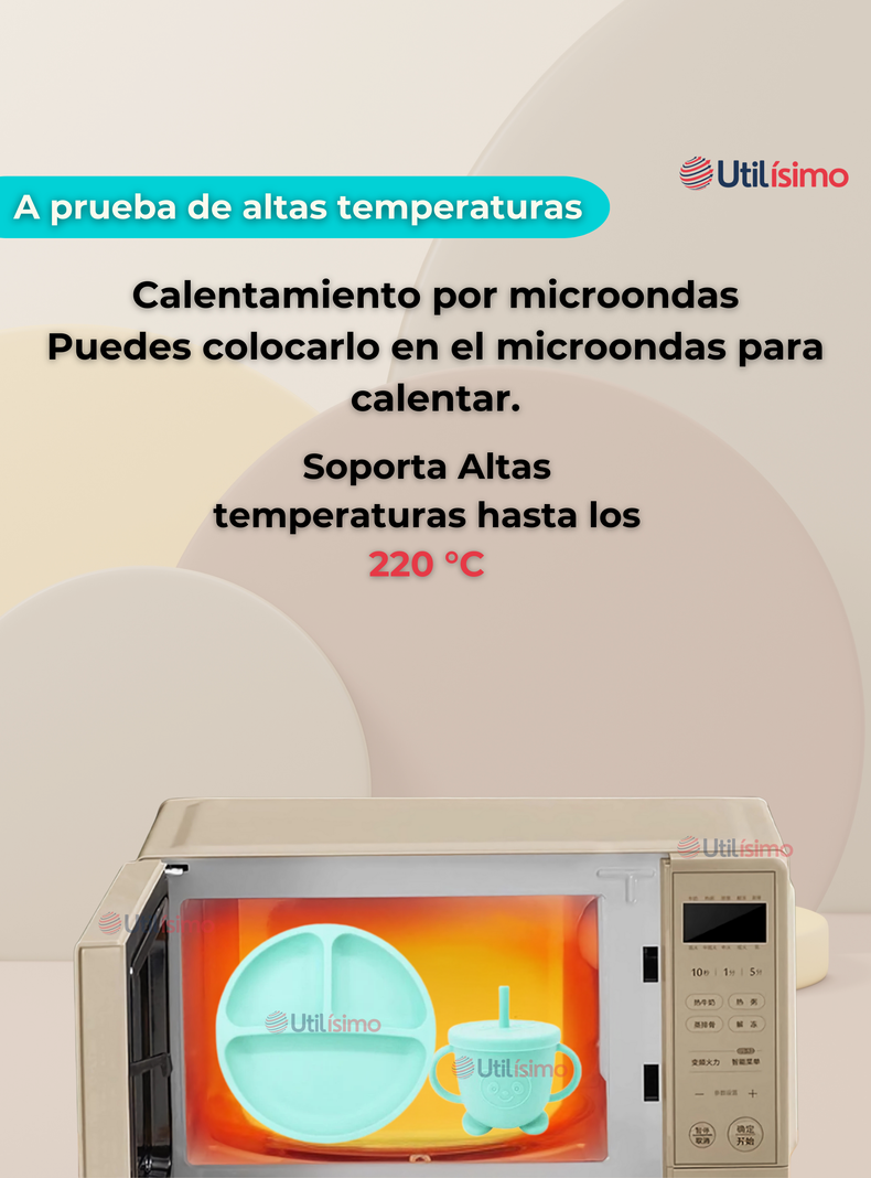 Set De Alimentación Bebé Silicona Con Vaso 5 Piezas Libre BPA Turquesa-2