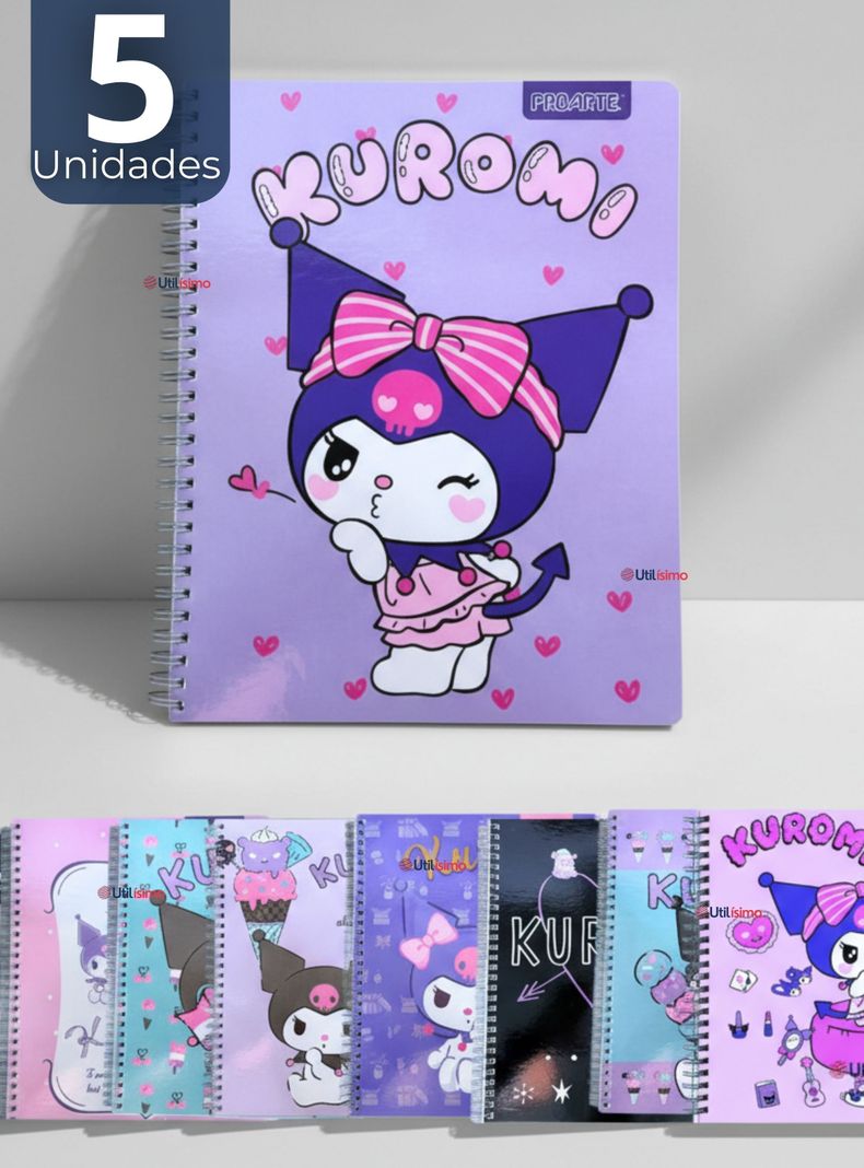 Pack 5 Cuadernos Universitarios Kuromi Style Proarte 7mm 100 Hojas en Disenos Surtidos