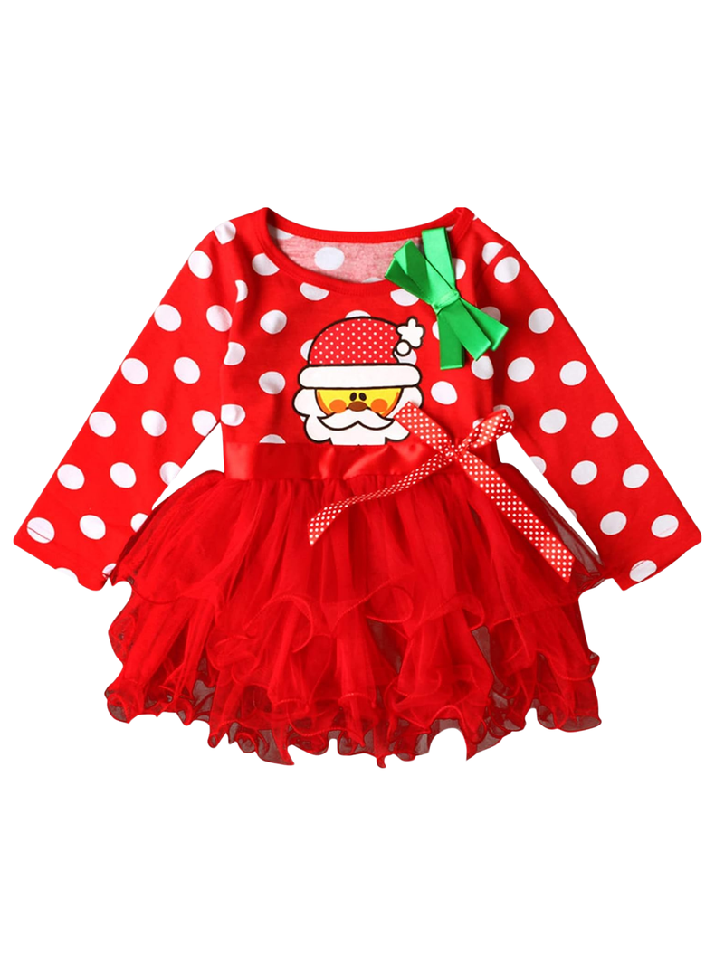 Vestido de Navidad para Niñas con Tul Manga Larga 2 a 6 años Papá Noel-1