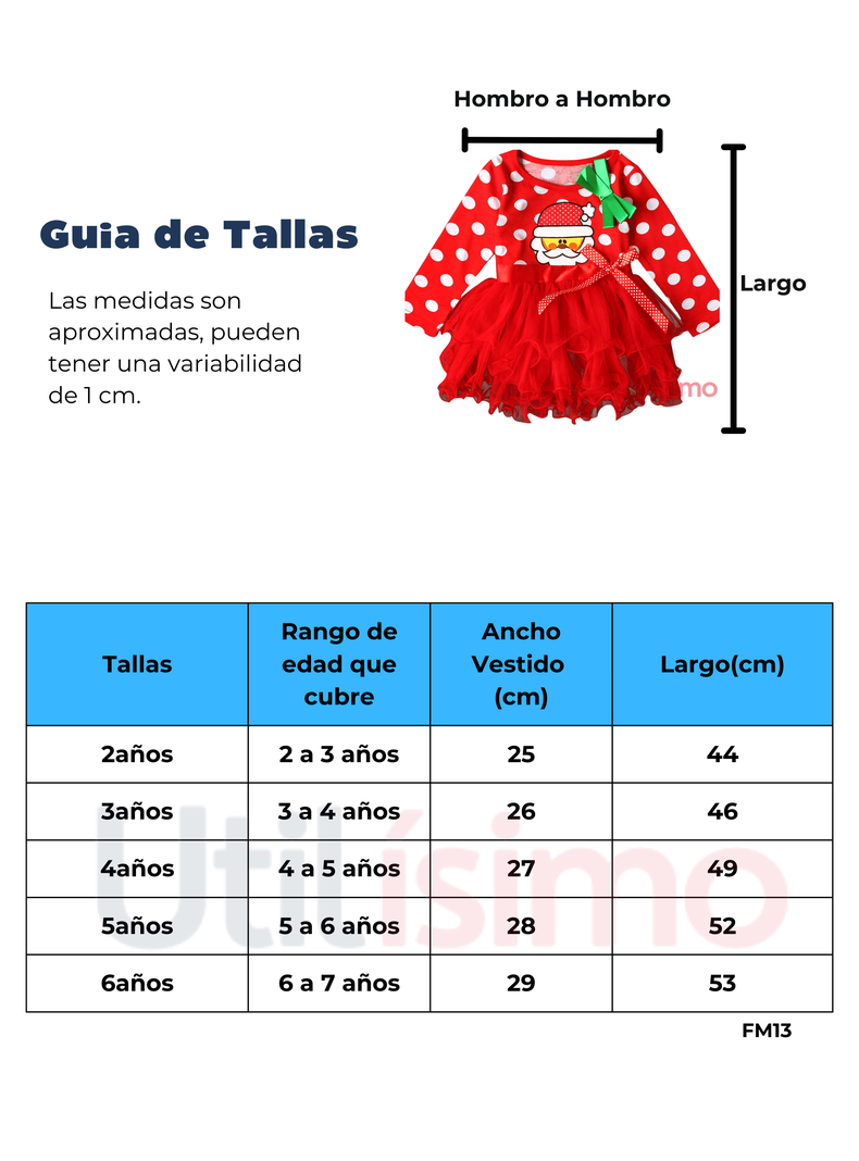 Vestido de Navidad para Niñas con Tul Manga Larga 2 a 6 años Papá Noel-2