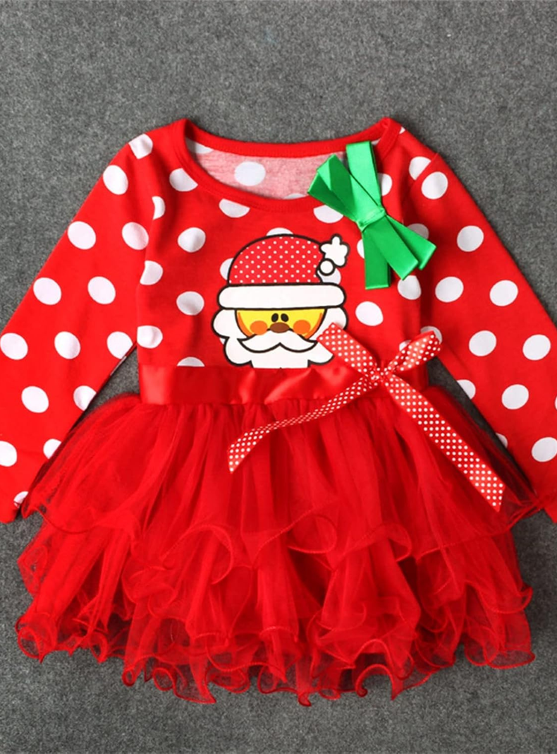 Vestido de Navidad para Niñas con Tul Manga Larga 2 a 6 años Papá Noel-4