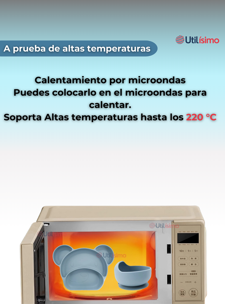Set De Alimentación Bebé Silicona 6 Piezas Libre BPA Celeste-4