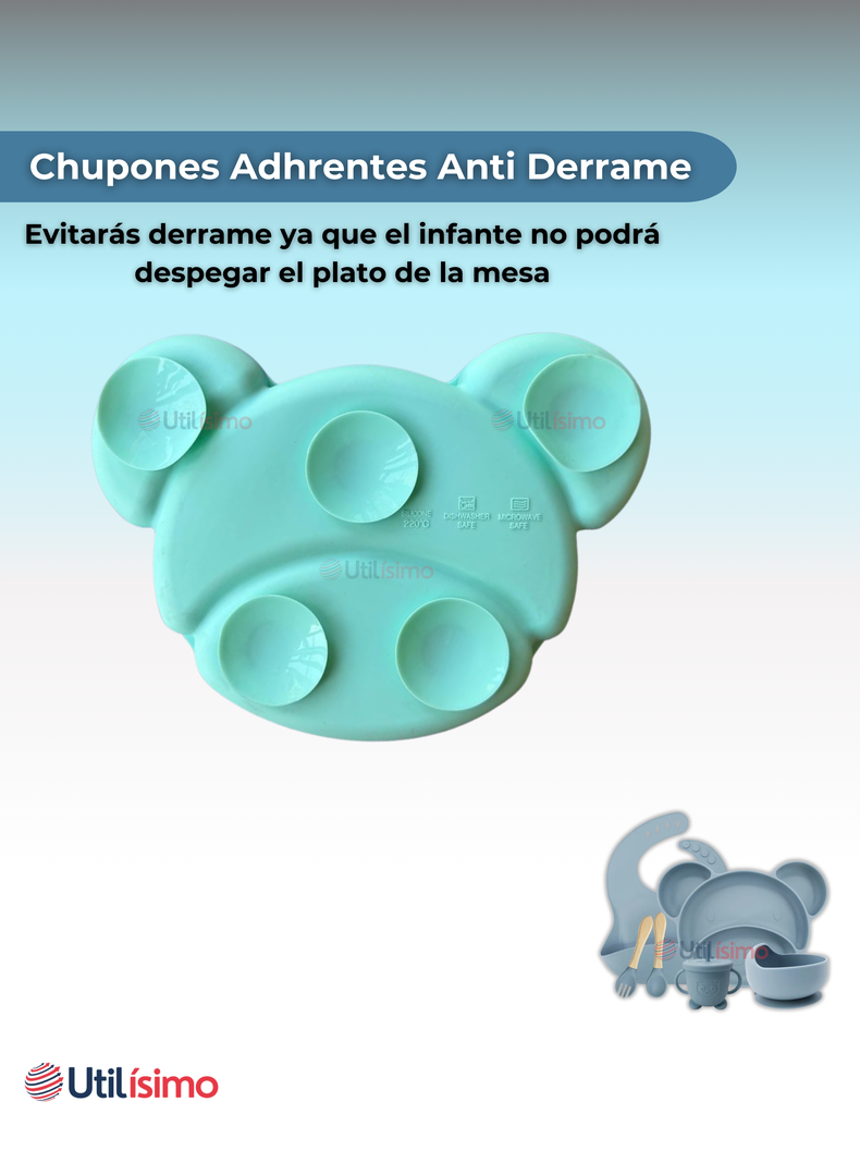Set De Alimentación Bebé Silicona 6 Piezas Libre BPA Celeste-7