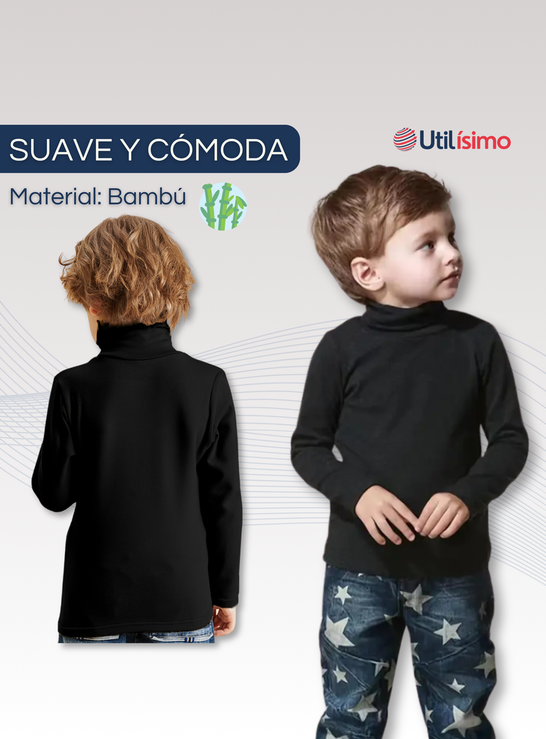 Pack 6 Camisetas Polera Beatle Bambú Primera Capa Niño Cuello Alto-3
