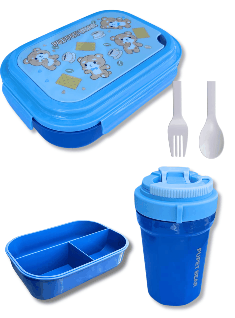 Fiambrera Contenedor 1100 Ml Táper Hermético + Vaso Plástico Infantil Blue-0
