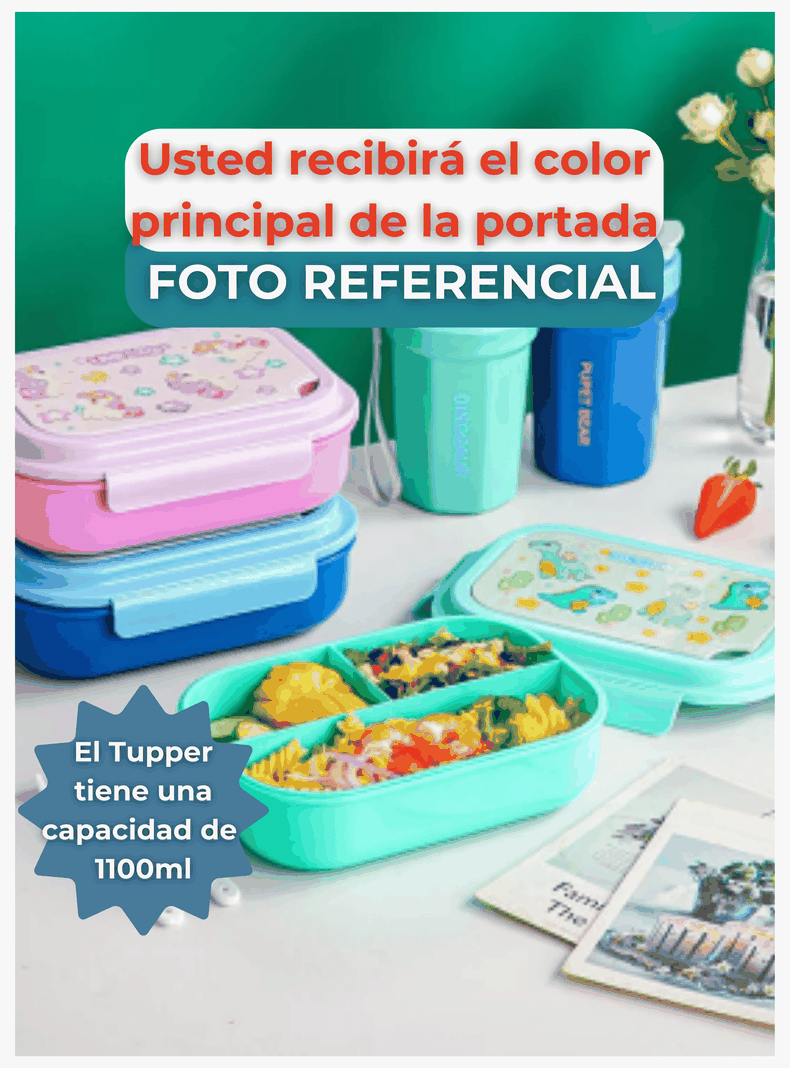 Fiambrera Contenedor 1100 Ml Táper Hermético + Vaso Plástico Infantil Blue-2