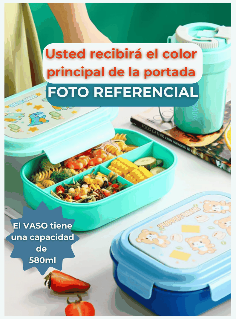 Fiambrera Contenedor 1100 Ml Táper Hermético + Vaso Plástico Infantil Blue-3