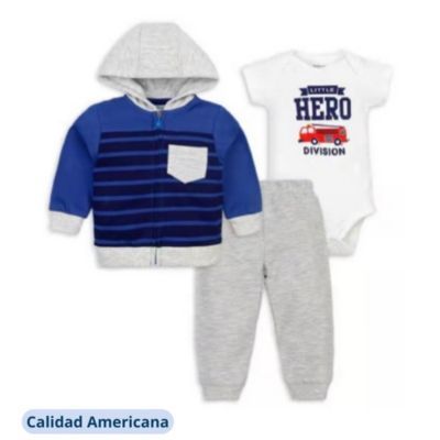 Conjunto Bebe Niño Pack 3 Piezas Poleron Pantalón Body Tedmimak Hero-0