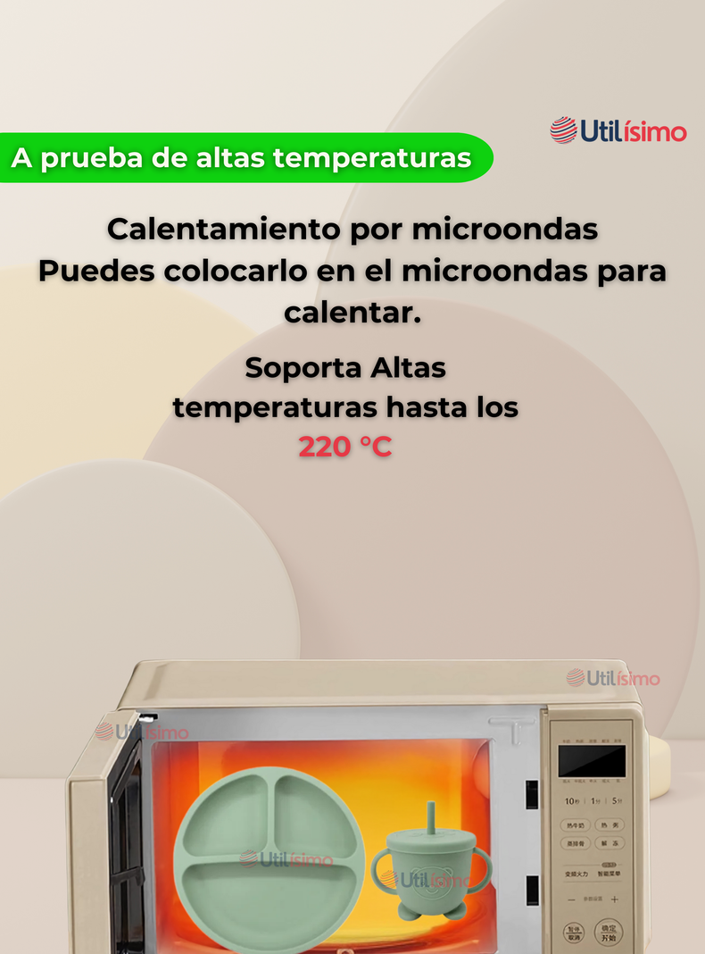 Set De Alimentación Bebé Silicona Con Vaso 5 Piezas Libre BPA Verde-2