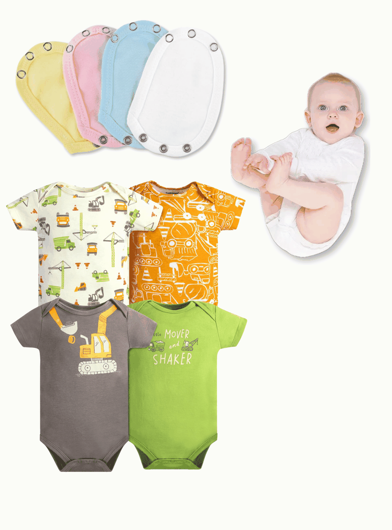 Pack 4 Unidades Extensor Body Bebé +Pack 4 Bodys Algodón Niño Manga Corta Estampado Transporte-0