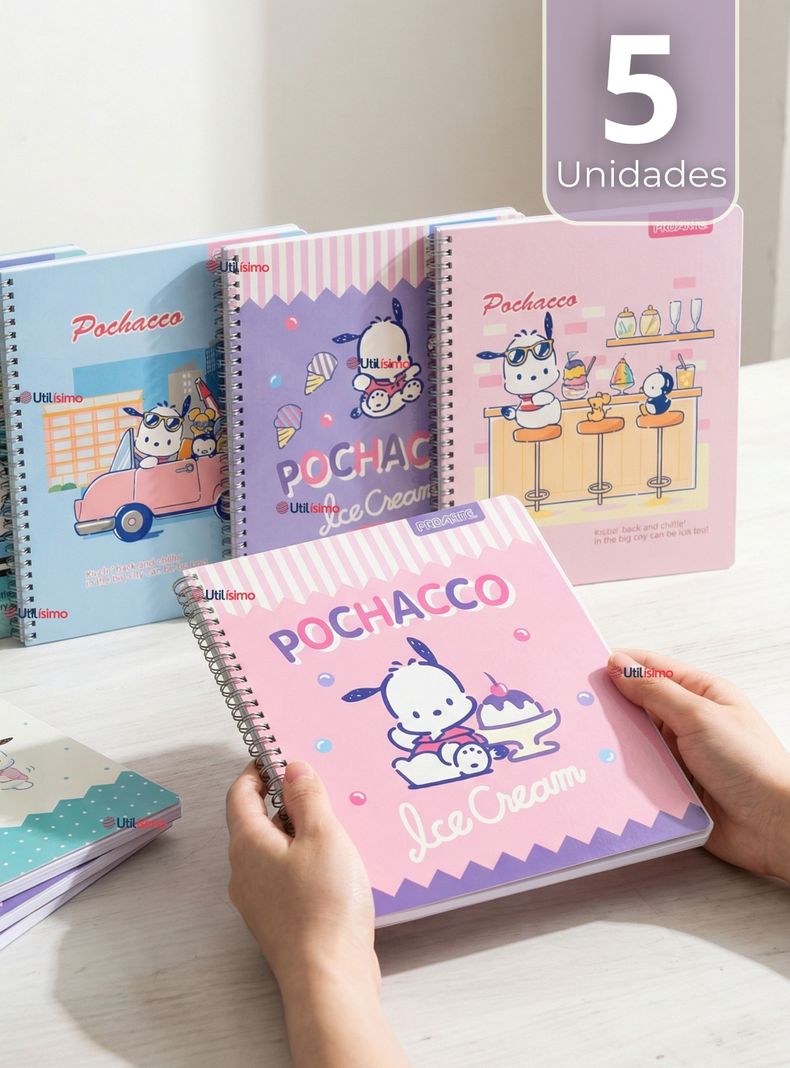 Pack 5 Cuadernos Universitarios Pochacco de 100 Hojas Proarte 7mm Disenos Surtidos