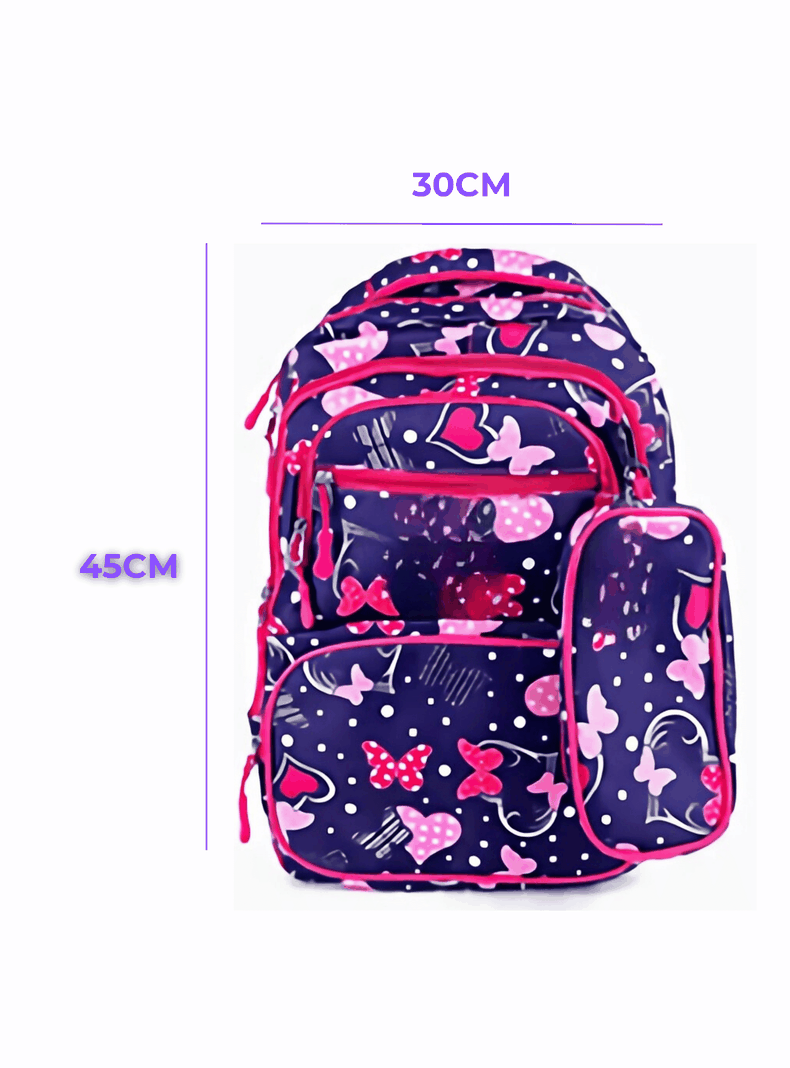 Mochila Con Lonchera Y Estuche 45CM Diseños Variados Niña Butterflies-1