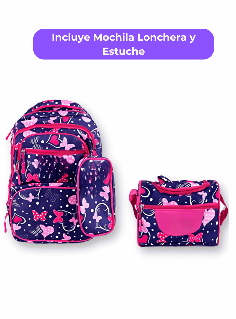Mochila Con Lonchera Y Estuche 45CM Diseños Variados Niña Butterflies-2
