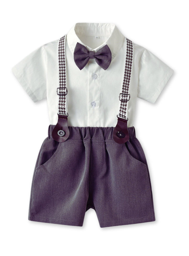 Conjunto de vestir con corbatín y pantalón corto Niño 3 a 7 años Gray-0