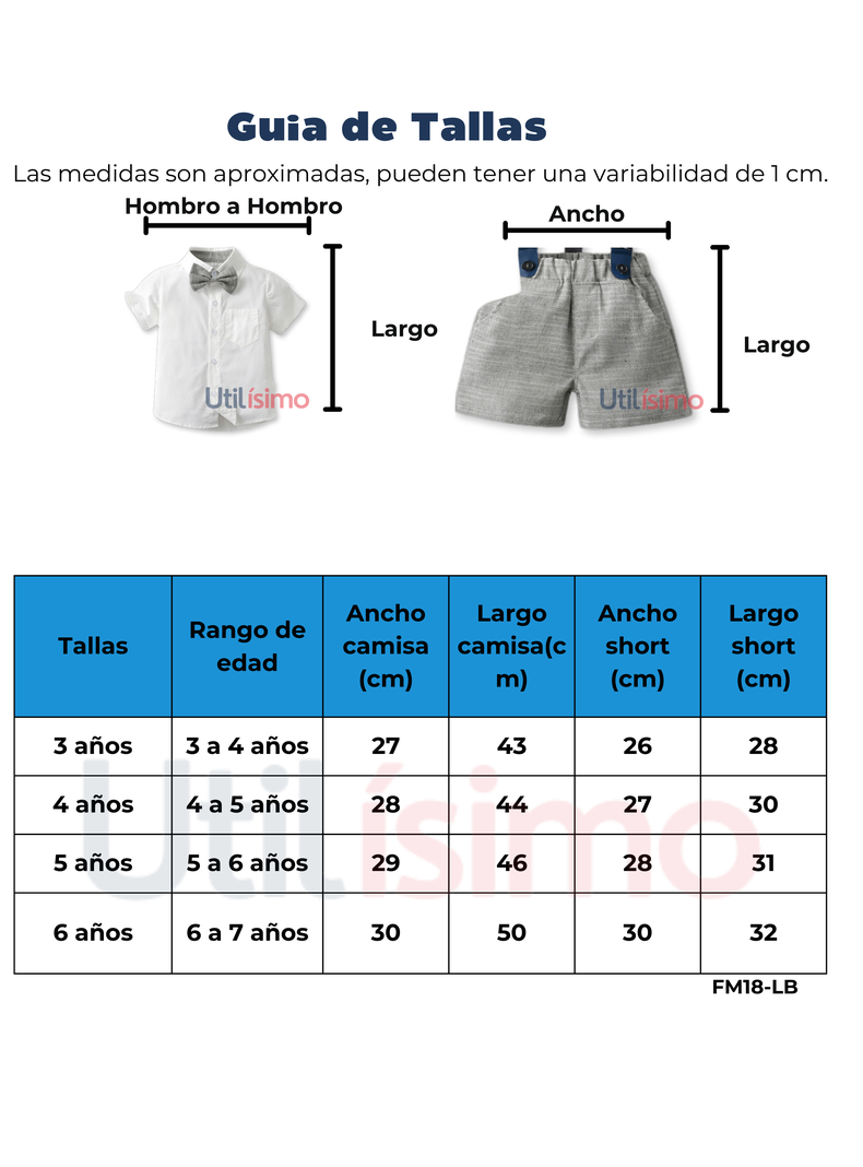 Conjunto de vestir con corbatín y pantalón corto Niño 3 a 7 años Gray-1