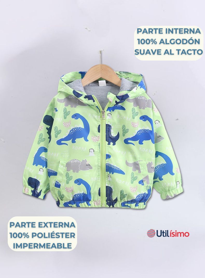 Cortaviento Impermeable Chaqueta Estampado Niño Y Bebé Jump Kids Blue Dinosaur-1