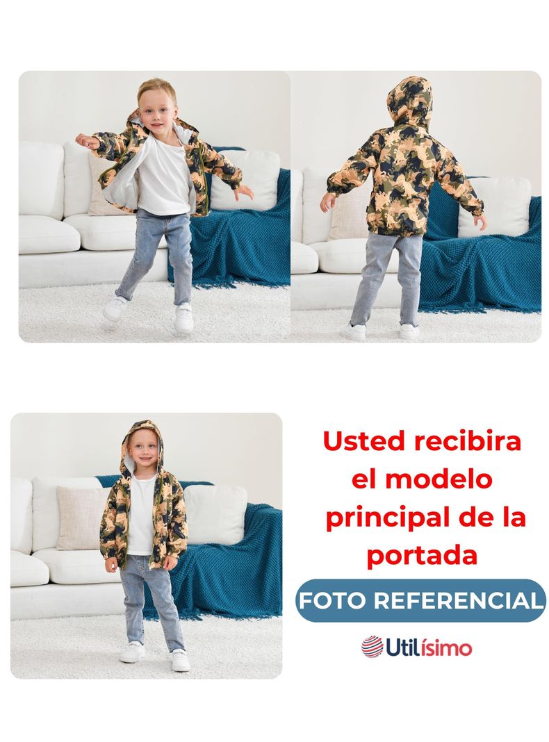 Cortaviento Impermeable Chaqueta Estampado Niño Y Bebé Jump Kids Blue Dinosaur-3