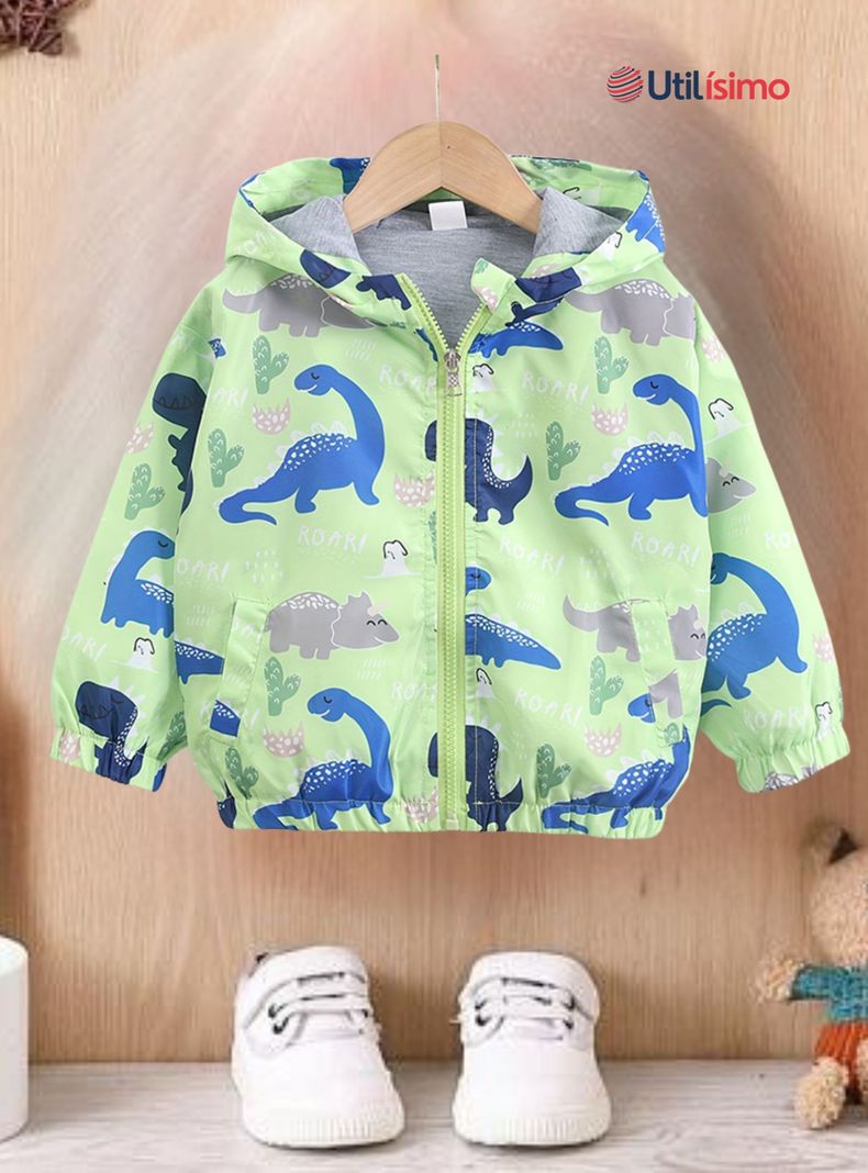 Cortaviento Impermeable Chaqueta Estampado Niño Y Bebé Jump Kids Blue Dinosaur-4