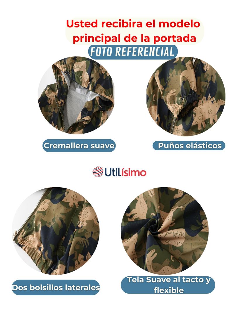 Cortaviento Impermeable Chaqueta Estampado Niño Y Bebé Jump Kids Blue Dinosaur-6