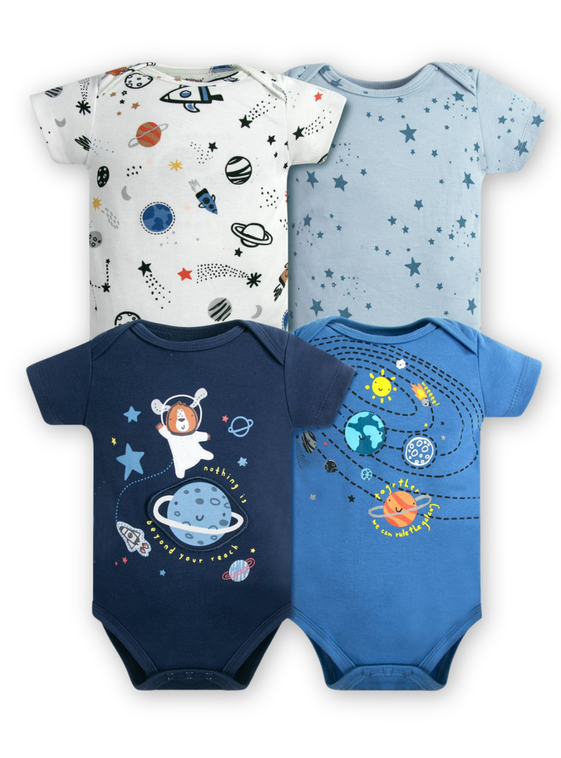 Pack 4 Bodys Nino Manga Corta Tedmimak 100% Galaxia Azul
