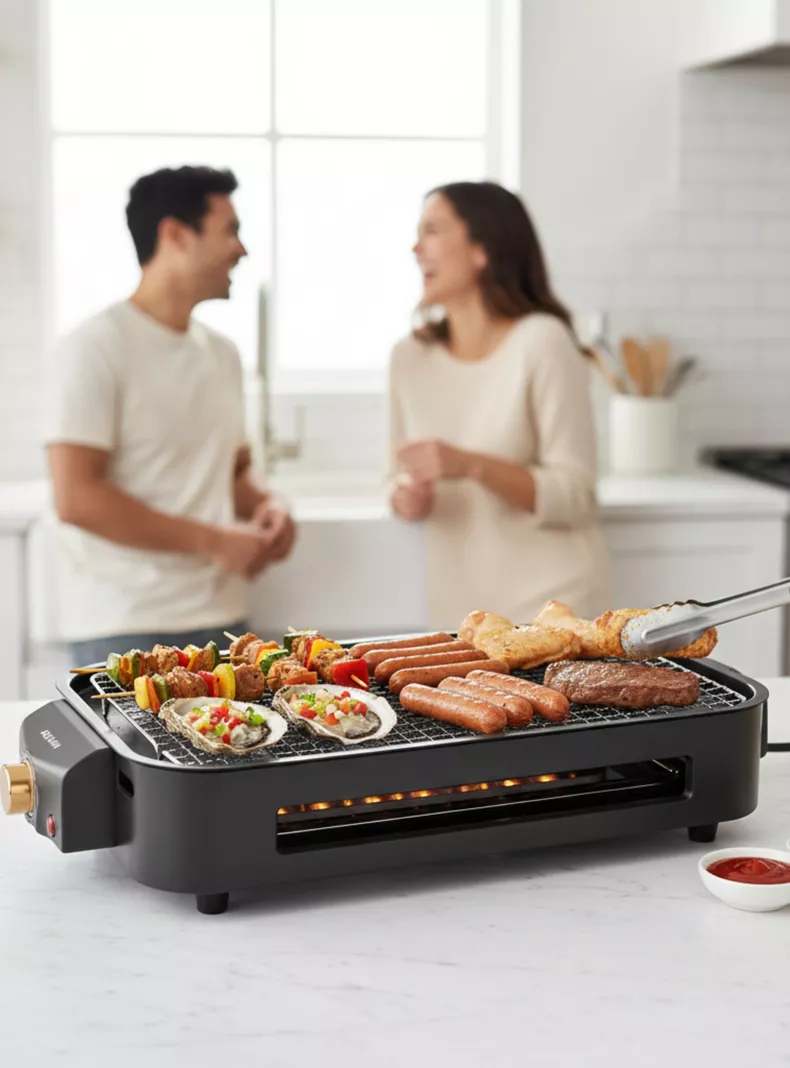 LINE Parrilla Eléctrica de mesa Raclette 2 En 1 Sin Humo 1500w de Potencia Negra