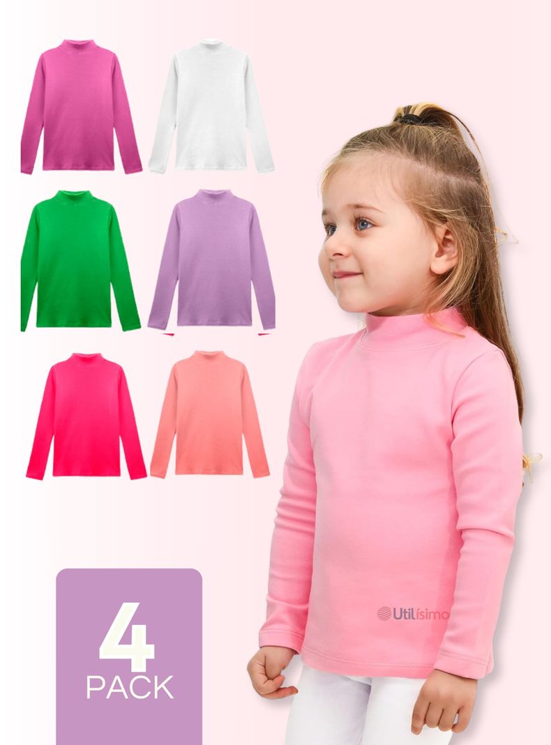 Pack 4 Camiseta Polera Polar Cuello Alto Niña Primera Capa-0