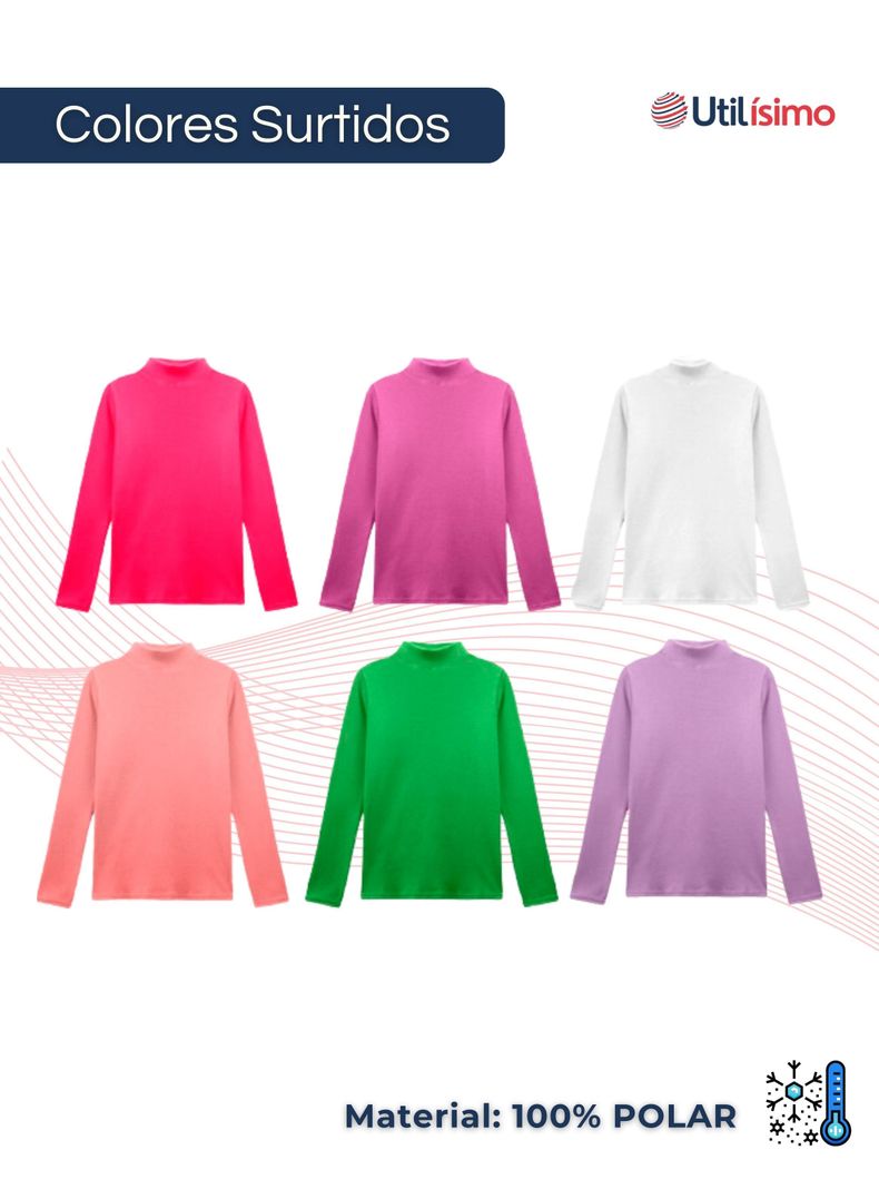 Pack 4 Camiseta Polera Polar Cuello Alto Niña Primera Capa-1