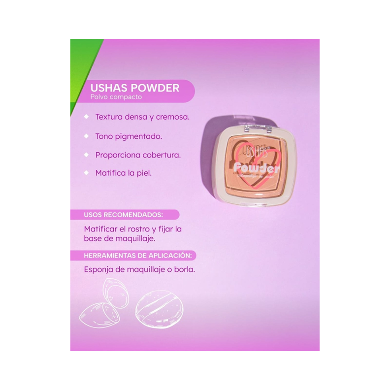 Polvo Compacto Esponja Y Espejo Powder Matte Ushas 9g T04-2
