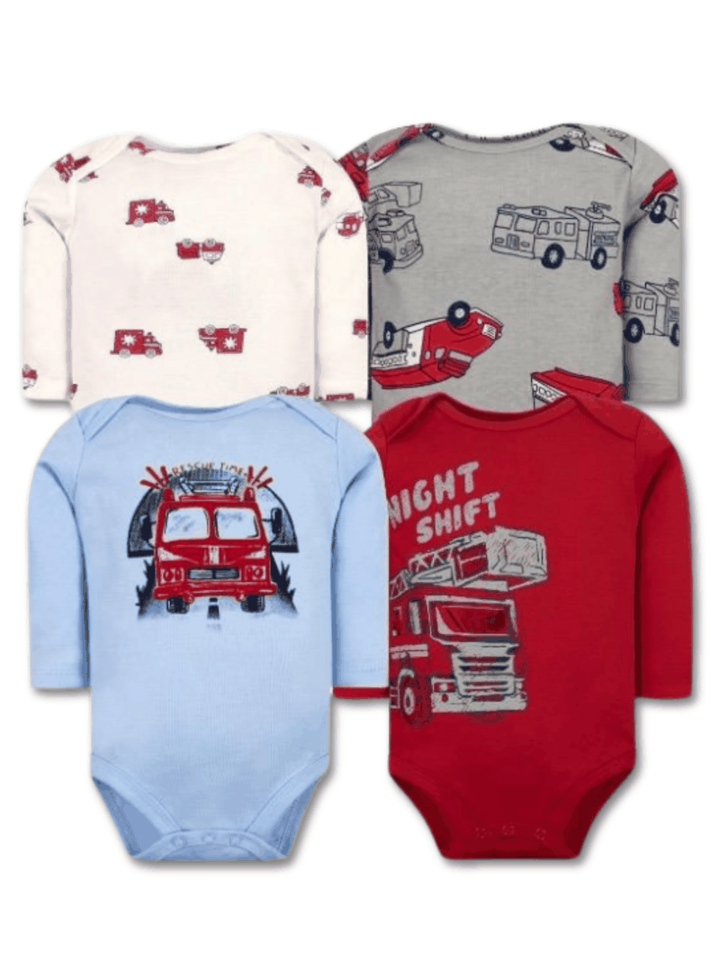 Pack 4 Bodys Bebé Niño Manga Larga Tedmimak 100% Algodón Red Cars-0