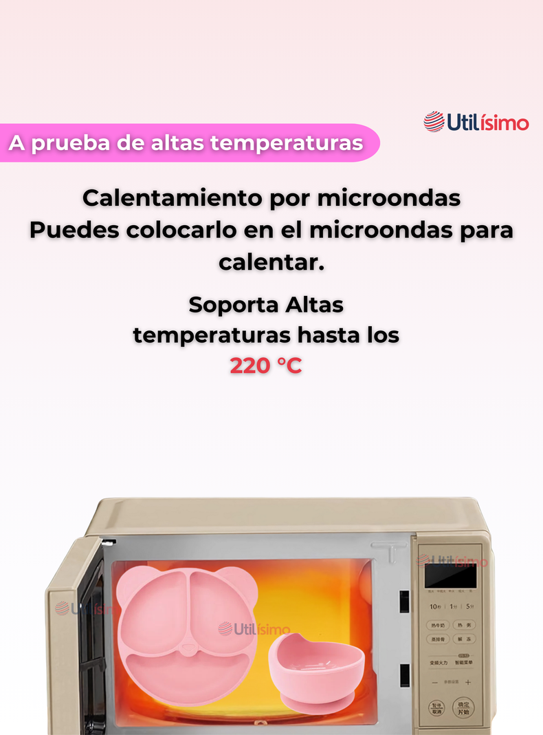 Set De Alimentación Bebé Silicona De Oso 6 Piezas Libre BPA Rosa Claro-4