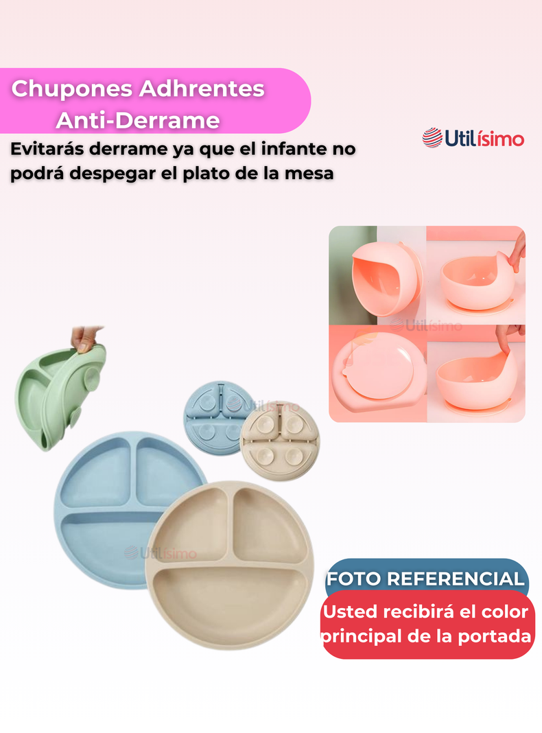 Set De Alimentación Bebé Silicona De Oso 6 Piezas Libre BPA Rosa Claro-7